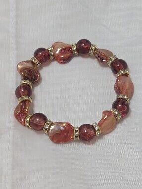 Gold-Trim Orange Shell & Glass Bead Stretch Bracelet